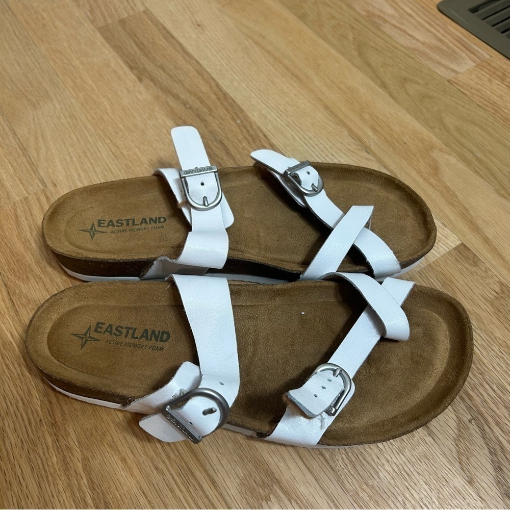 Eastland Leather Footbed Sandals Sz 7 White Open Toe Shoes Women’s